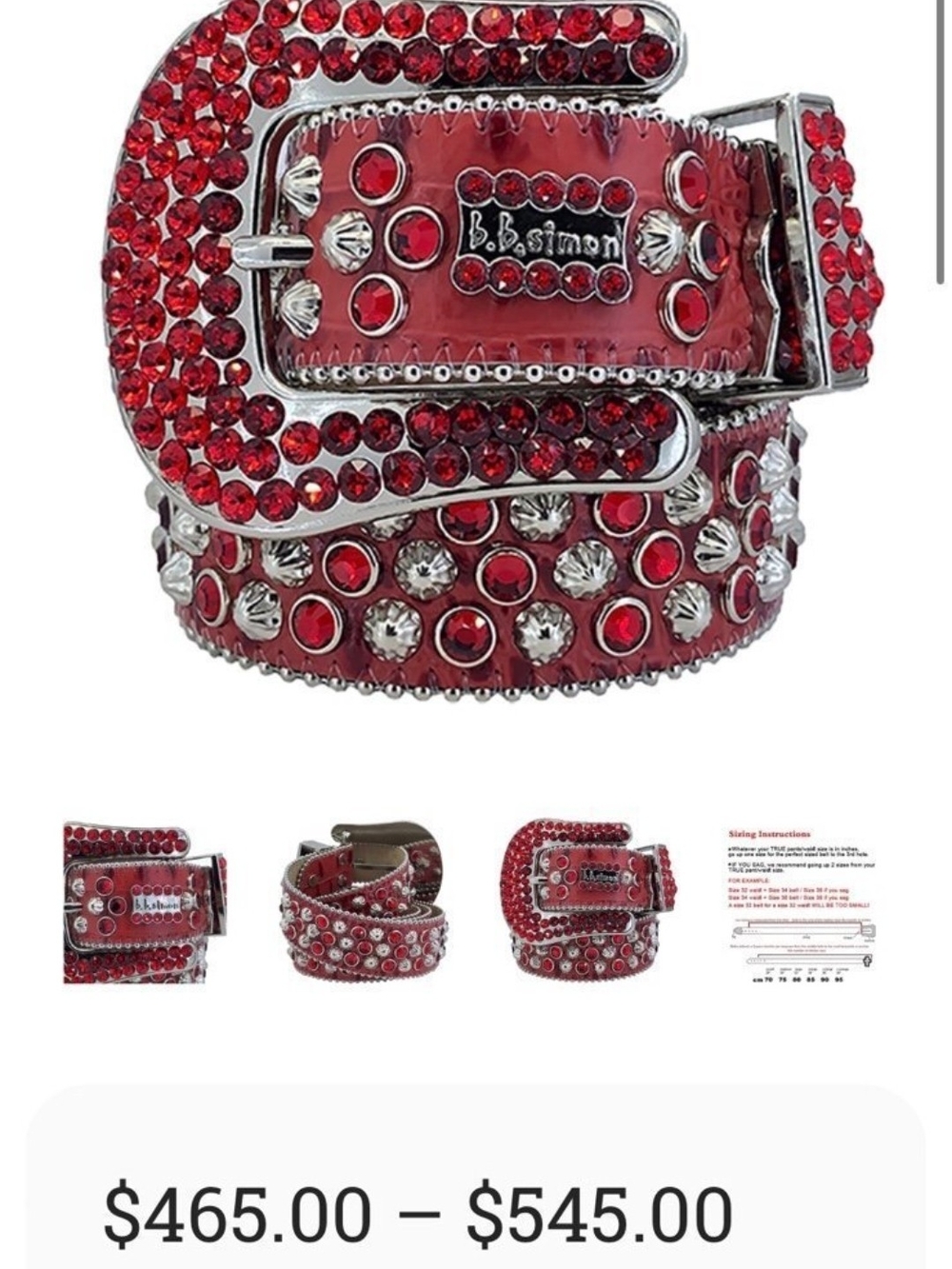 B.B. Simon Red Crystal Studded Buckle Belt